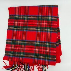 Red Plaid Scarf Source Acrylic Tartan Check Fringe Winter‎ Warm Made Germany
